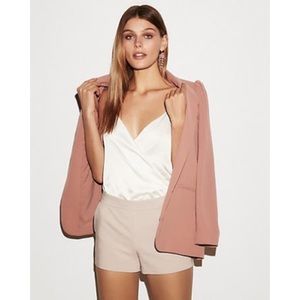 Express White Satin Surplice Thong Bodysuit